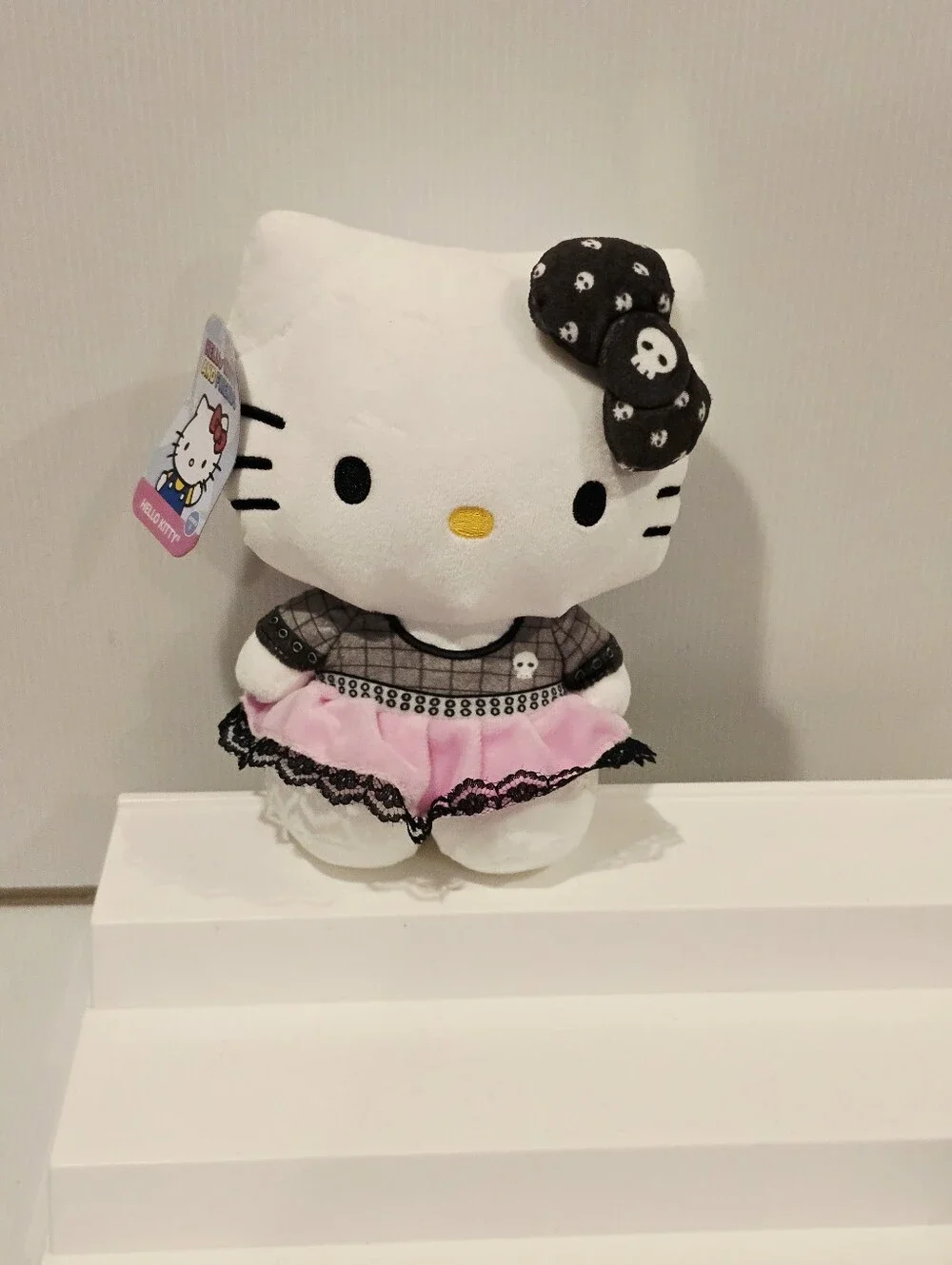 Hello Kitty Punk Halloween with Black Skeleton Bow Stuffed Animal Plush New